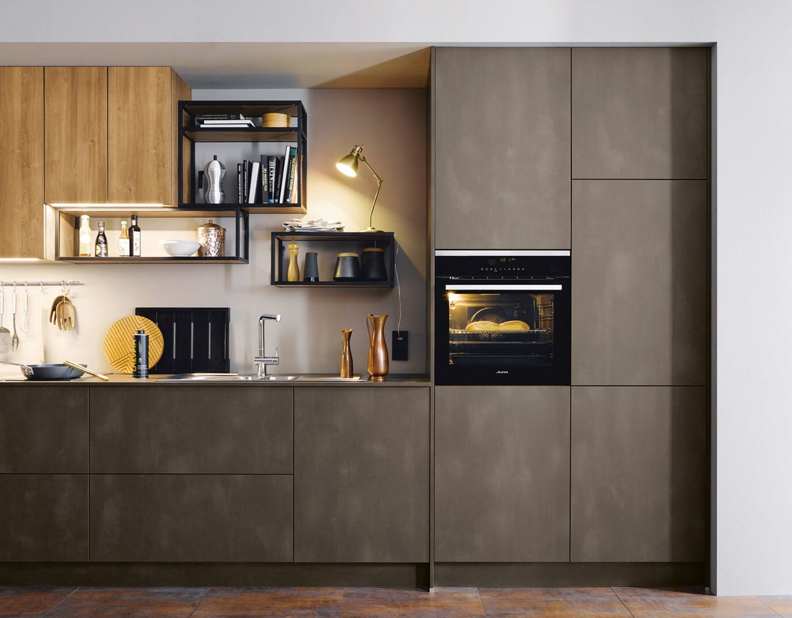 Cuisine SCHÜLLER façades acier foncé et Bari