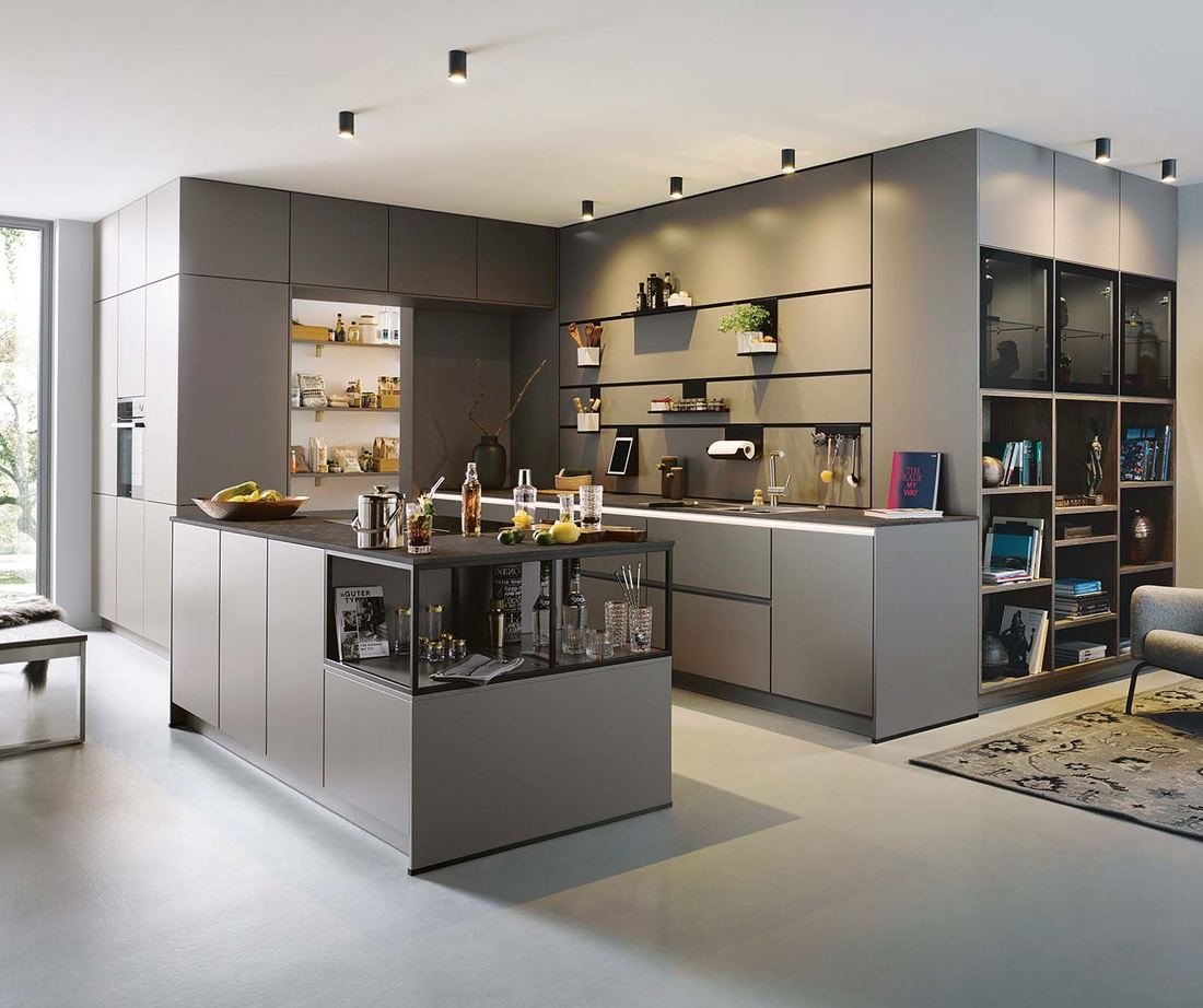 Cuisine SCHÜLLER Siena gris agate, îlot et étagères design