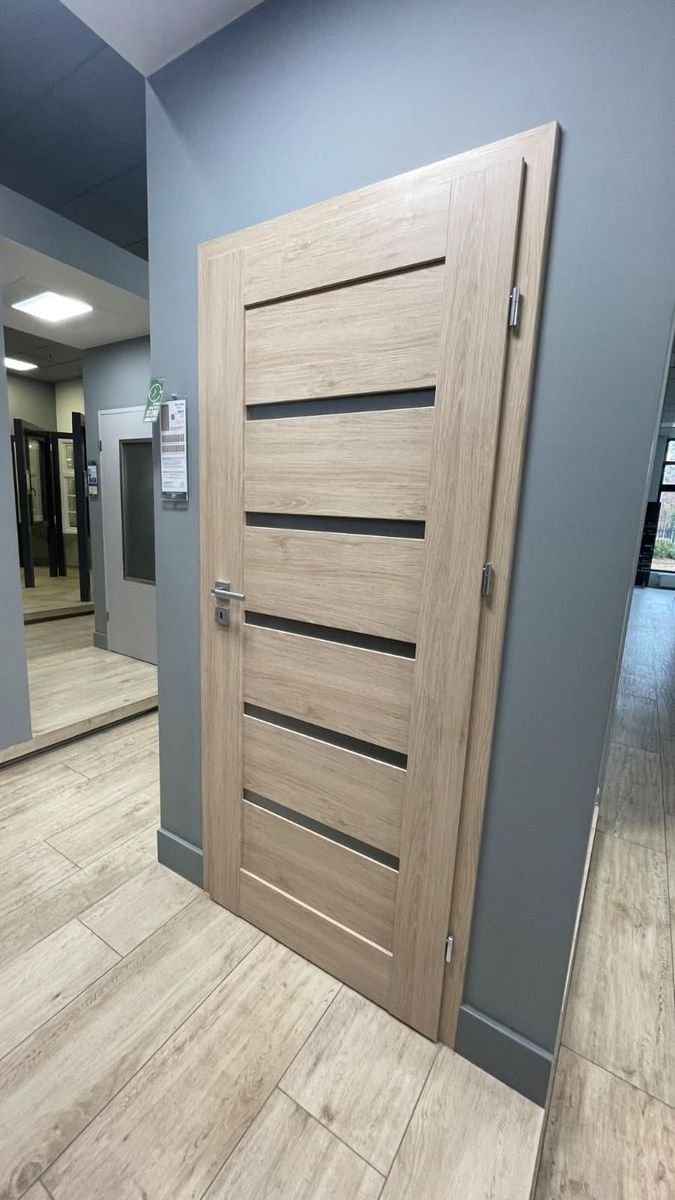 Porte POL-SKONE chêne grisé à lames vitrées